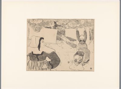 Drie Bretonse vrouwen hangen de was op door Emile Bernard