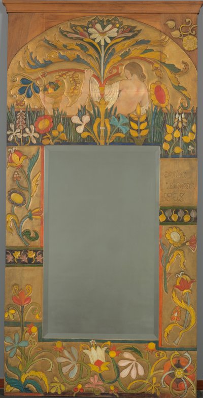 Spiegel lijst versierd met planten, bloemen en twee vrouwenfiguren door Emile Bernard
