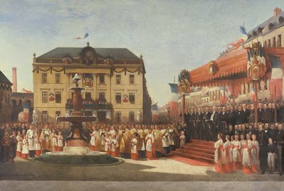Ceremonie voor de inwijding van de wateren van de Lys-rivier in Roubaix in 1864 door Emile Defrenne