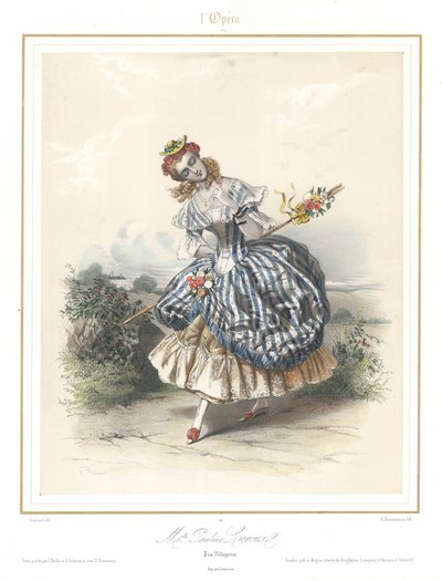 Franse balletdanseres Pauline Leroux dansend in de Parijse Opera, ca. 1840 door Emile Desmaisons