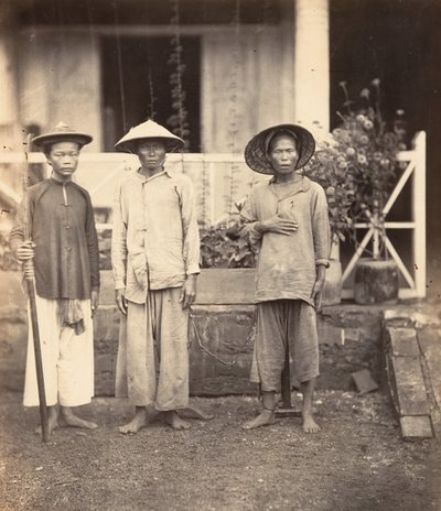 Gevangenen geleid door een Mata, Cochinchine, 1866 door Emile Gsell