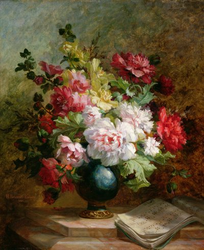 Stilleven met bloemen en bladmuziek door Emile Henri Brunner Lacoste