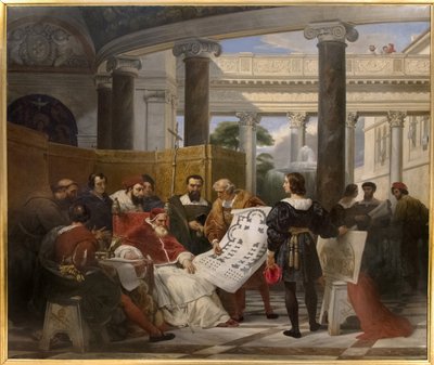 Paus Julius II geeft opdracht voor het werk van het Vaticaan en Sint-Pieter in Bramante, Michael Angel en Raphael door Emile Jean Horace Vernet