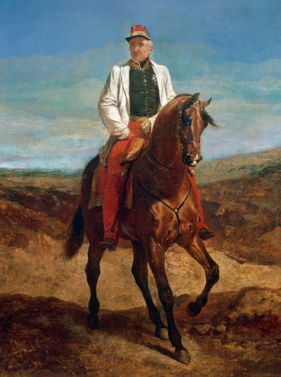 Ruitersportret van Thomas Robert Bugeaud de la Piconnerie (1784-1849), hertog van Isly in 1844, Marechal van Frankrijk in 1843, gouverneur-generaal van Algerije. door Emile Jean Horace Vernet