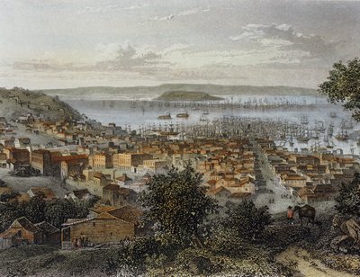 Gezicht op San Francisco, Californië, Verenigde Staten. Gravure ... (gravure) door Emile Rouargue