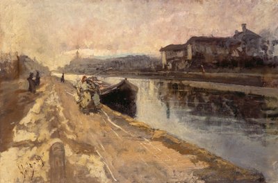 Gewone mensen langs het Naviglio-kanaal door Emilio Gola