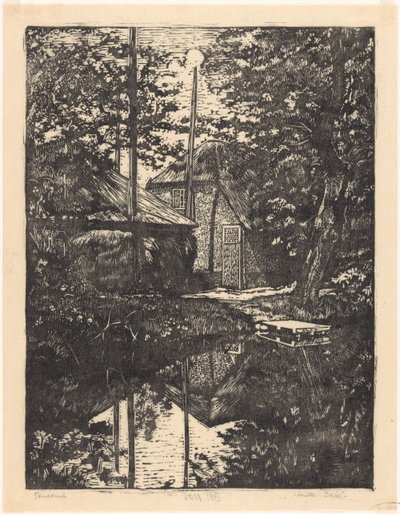 Boerderij en hooischuur aan het water door Emilius Wilhelmus Dehé (signed by artist)