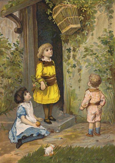 Kinderen bewonderen een hangende mand door Emily Jane Harding Andrews
