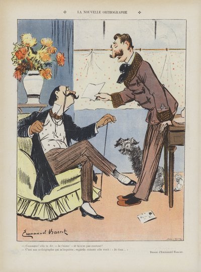 De nieuwe spelling. Illustratie voor Le Rire door Emmanuel Barcet