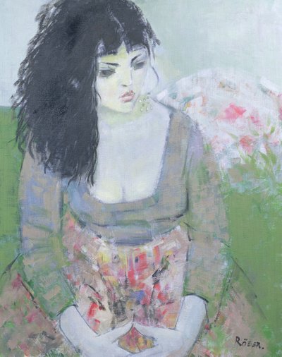 Indiase Oorbel (donkerharig meisje in groen) door Endre Roder
