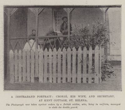 Een verboden portret, Cronje, zijn vrouw en secretaris, in Kent Cottage, St. Helena door English Photographer