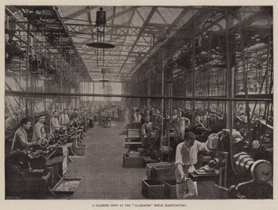 Een machinewerkplaats bij de Gladiator Cycle fabriek door English Photographer