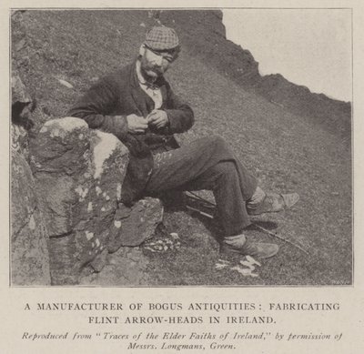Een Fabrikant van Valse Antiquiteiten, het Fabriceren van Vuurstenen Pijlen in Ierland door English Photographer