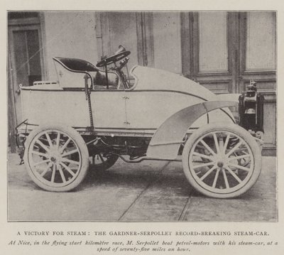 Een overwinning voor stoom, de Gardener-Serpollet recordbrekende stoomauto door English Photographer