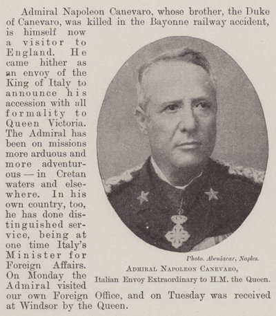 Admiraal Napoleon Canevaro, Italiaans buitengewoon gezant bij HM de koningin door English Photographer