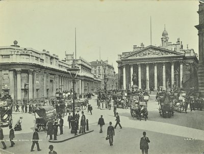 Bank of England en Royal Exchange, Threadneedle Street, City of London, 1890 door English Photographer