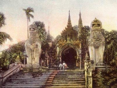 Burmah / Myanmar: Oude ingang van de Shwe Dagon Pagoda door English Photographer