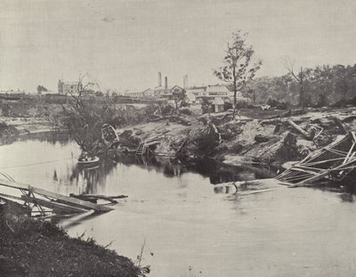 Burnley Brug, over de Yarra, na de Overstromingen van juli 1891 door English Photographer