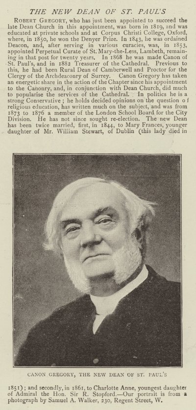 Canon Gregory, de nieuwe decaan van St. Paul