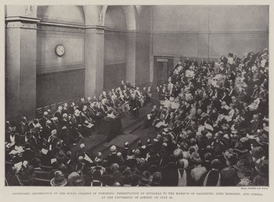 Eeuwfeestviering van het Royal College of Surgeons, uitreiking van diploma