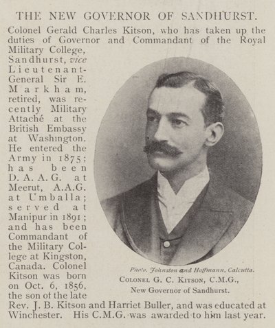 Kolonel G C Kitson, CMG, nieuwe gouverneur van Sandhurst door English Photographer