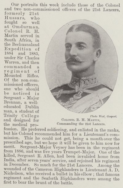 Kolonel R H Martin, bevelhebber van de 21e Lancers door English Photographer