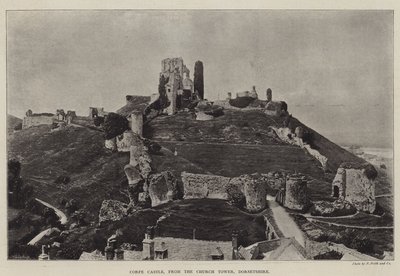 Kasteel Corfe, vanaf de kerktoren, Dorsetshire door English Photographer