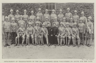 Detachement telegrafisten van de 24e Middlesex Rifle Volunteers op weg naar de Kaap door English Photographer