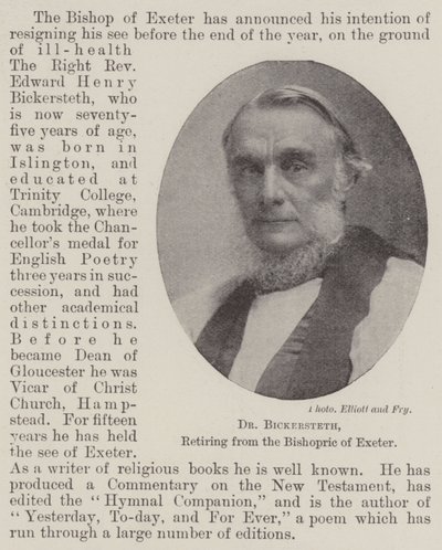 Dr. Bickersteth, met pensioen als bisschop van Exeter door English Photographer