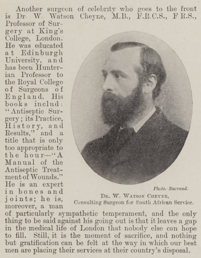 Dr W Watson Cheyne, adviserend chirurg voor Zuid-Afrikaanse dienst door English Photographer