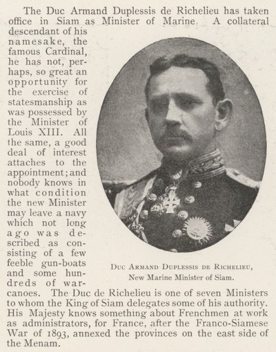 Hertog Armand Duplessis de Richelieu, Nieuwe Marineminister van Siam door English Photographer