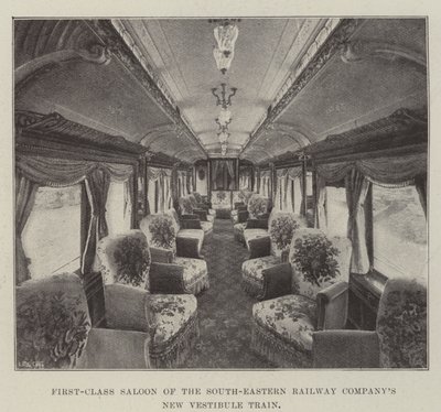 Eerste klas salon van de nieuwe vestibuletrein van de South-Eastern Railway Company door English Photographer