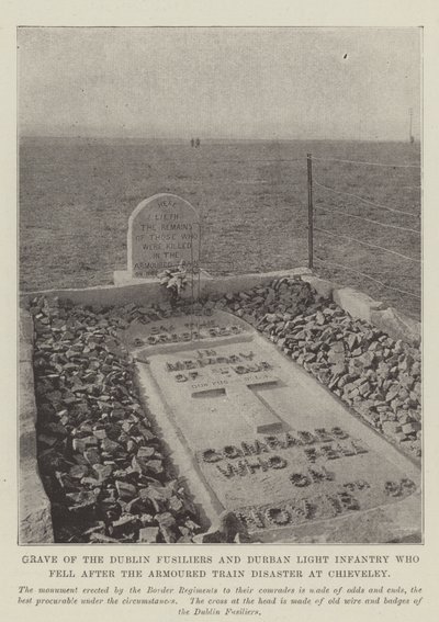 Graf van de Dublin Fusiliers en Durban Light Infantry die vielen na de gepantserde treindisaster bij Chieveley door English Photographer
