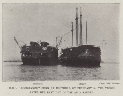 HMS Resistance, gezonken bij Holyhead op 9 februari, het schip na haar laatste dag in gebruik als doelwit door English Photographer