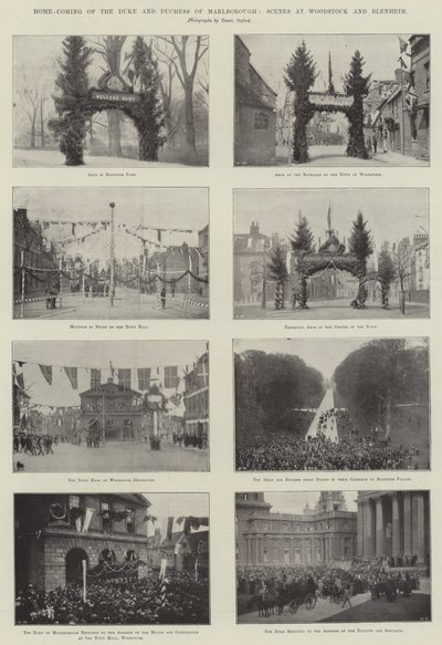 Thuiskomst van de hertog en hertogin van Marlborough, scènes in Woodstock en Blenheim door English Photographer