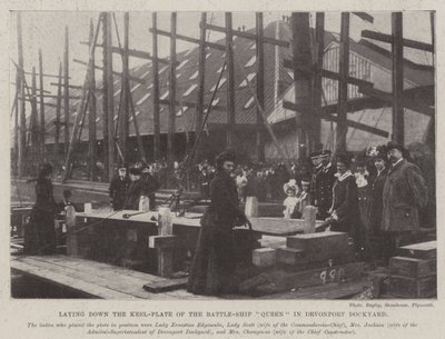 Het Leggen van de Kielplaat van het Slagschip Queen in de Scheepswerf van Devonport door English Photographer