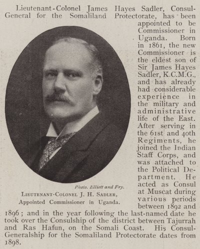Luitenant-kolonel J H Sadler, benoemd tot commissaris in Oeganda door English Photographer
