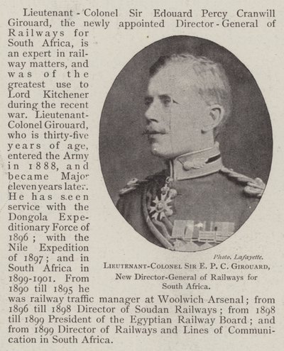 Luitenant-kolonel Sir E P C Girouard, nieuwe directeur-generaal van de spoorwegen voor Zuid-Afrika door English Photographer