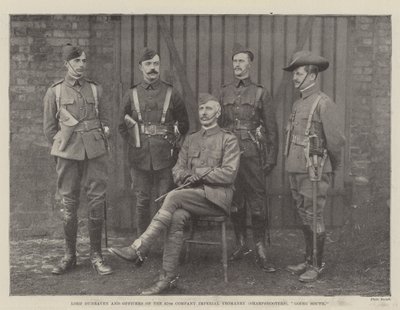 Lord Dunraven en officieren van de 67e Compagnie Imperial Yeomanry (Scherpschutters), op weg naar het zuiden door English Photographer