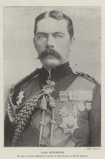 Lord Kitchener, om op te treden als Chef van de Staf van Lord Roberts in Zuid-Afrika door English Photographer