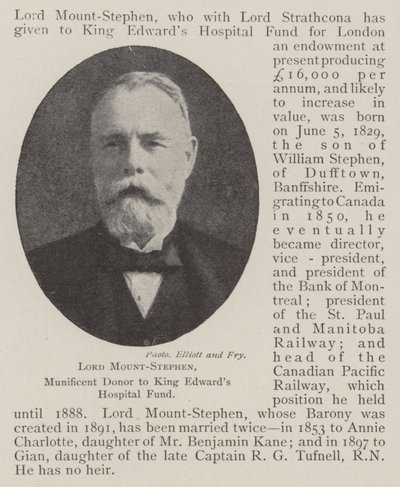 Lord Mount-Stephen, Gulle Donateur aan het King Edwards Hospital Fund door English Photographer