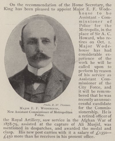 Majoor E F Wodehouse, Nieuwe Assistent-commissaris van de Metropolitan Police door English Photographer