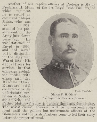 Majoor F H Munn, 1e Royal Irish Fusiliers (Gevangene) door English Photographer