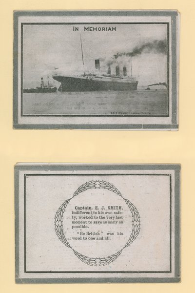 Herdenkingskaart voor Kapitein E J Smith van de Titanic door English Photographer