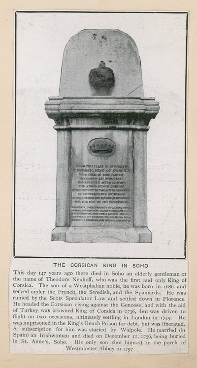 Monument voor Theodore, Koning van Corsica door English Photographer