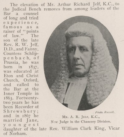 Mr A R Jelf, KC, Nieuwe Rechter in de Chancery Division door English Photographer