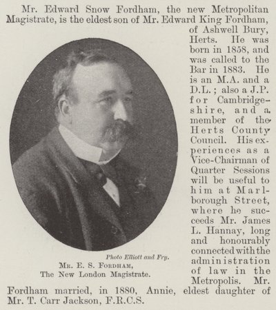 Mr E S Fordham, de nieuwe Londense magistraat door English Photographer