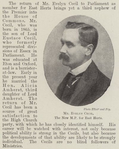 Mr Evelyn Cecil, de Nieuwe MP voor East Herts door English Photographer