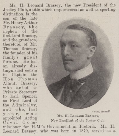 Mr H Leonard Brassey, nieuwe president van de Jockey Club door English Photographer