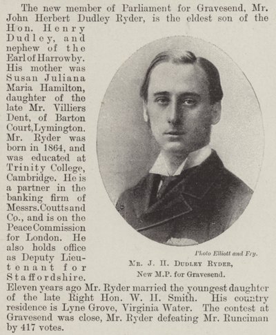 Mr J H Dudley Ryder, Nieuwe MP voor Gravesend door English Photographer